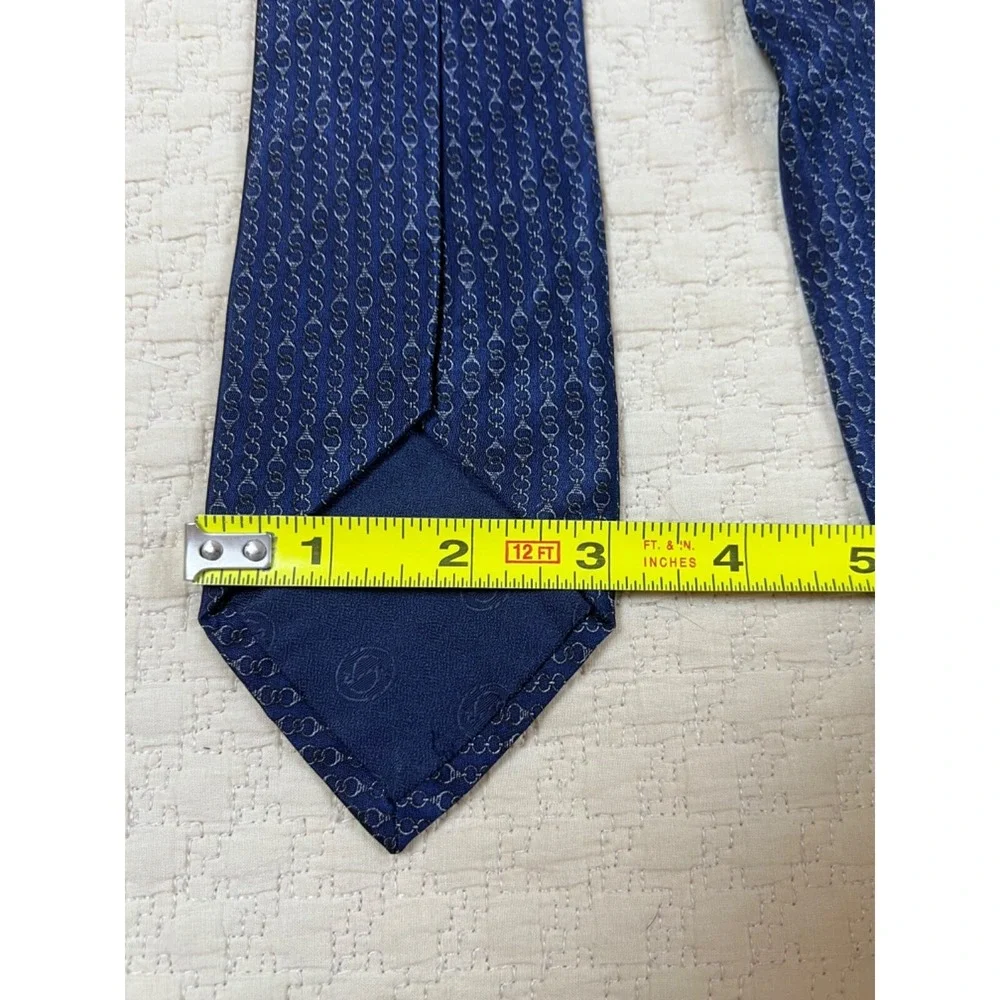 Stefano Ricci for Saks Fifth Avenue Silk Tie Chains Navy Skinny 1980s 58